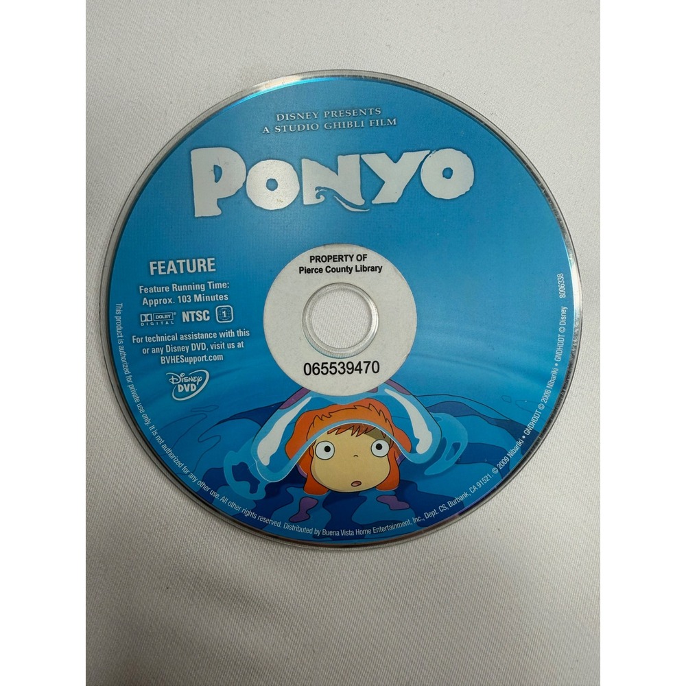 Disney Studio Ghibli Ponyo DVD Movie Hayao Miyazaki Anime Disc Only